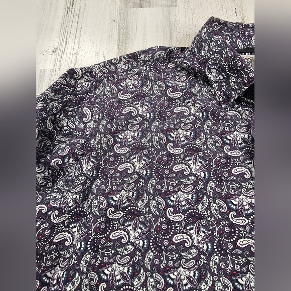 Cinch Paisley Purple Button Up Long Sleeve Cotton Shirt Men's Size S - Picture 2 of 7
